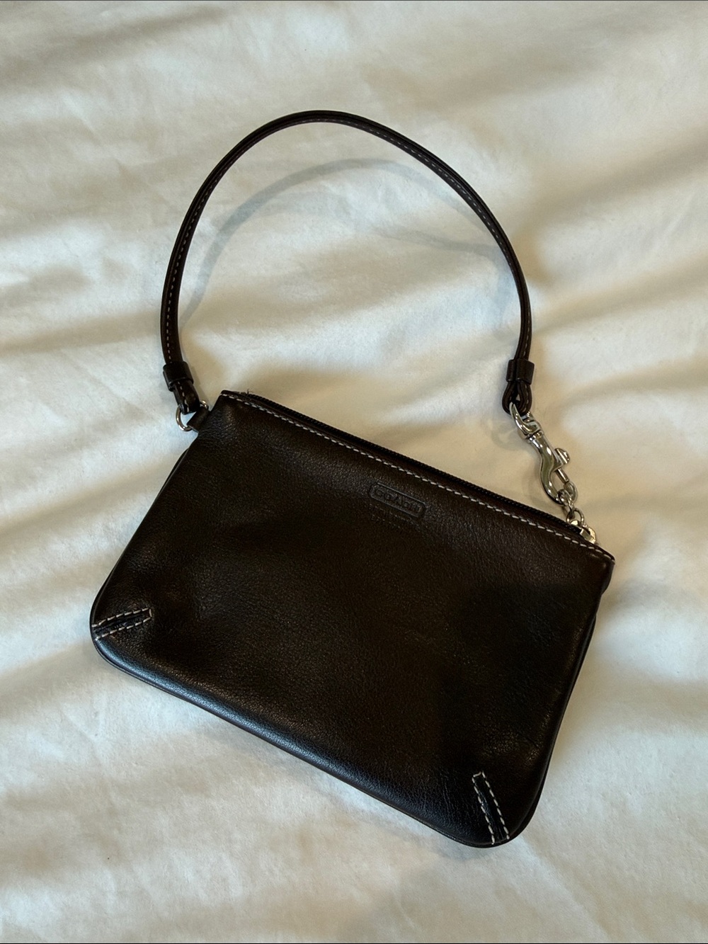 Coach Black Leather Wristlet Clutch with Silver Hardware
